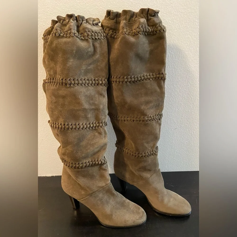 Coach Jae Boots Brown Suede Leather‎ Knee High Slouchy Italy Made Women’s Size 8